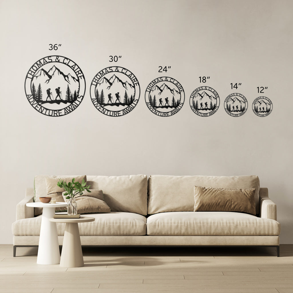Couple Hiking Metal Sign