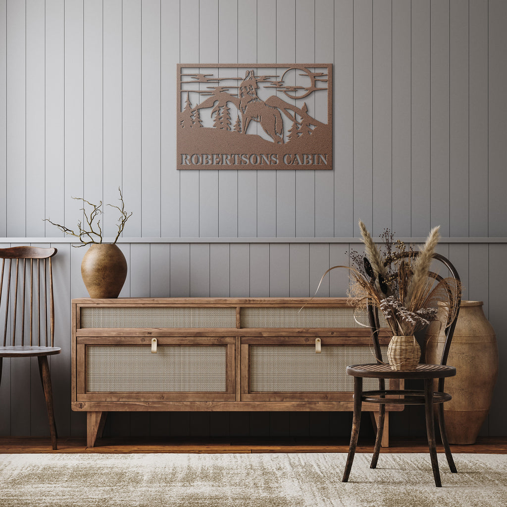 Wolf Custom Cabin Name Sign