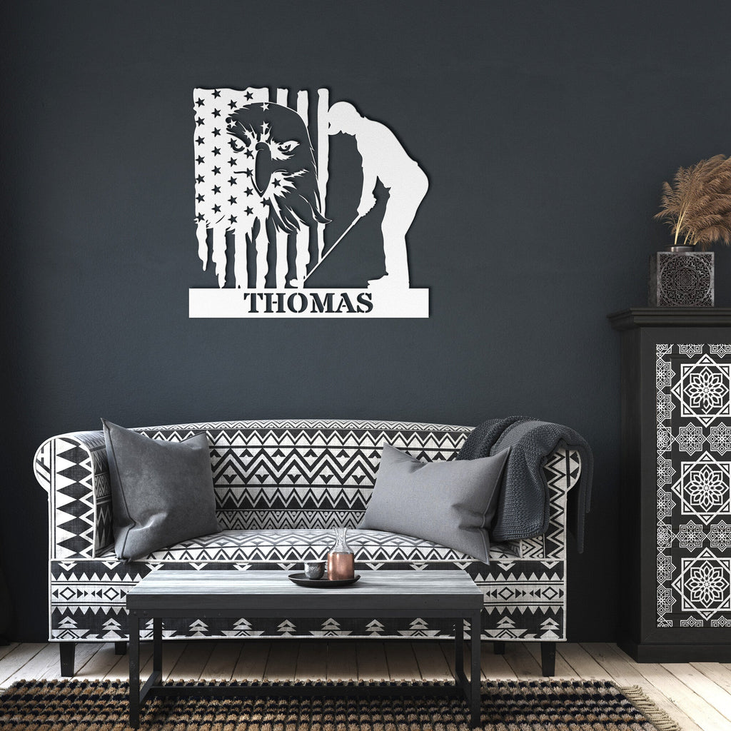 Golfer & Eagle Metal Art Sign