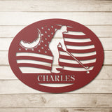 Golfer with flag metal art sign