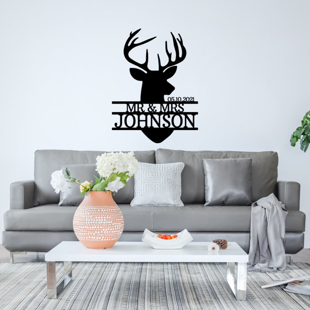 Deer Head Monogram - Steel Sign