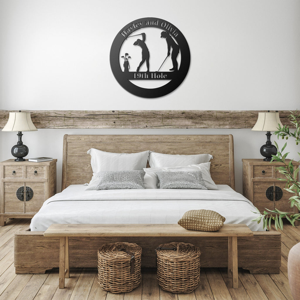 Two Female Golfers Metal Art Sign
