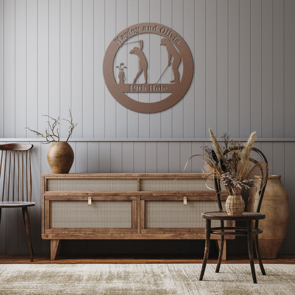Two Female Golfers Metal Art Sign