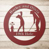 Two Female Golfers Metal Art Sign